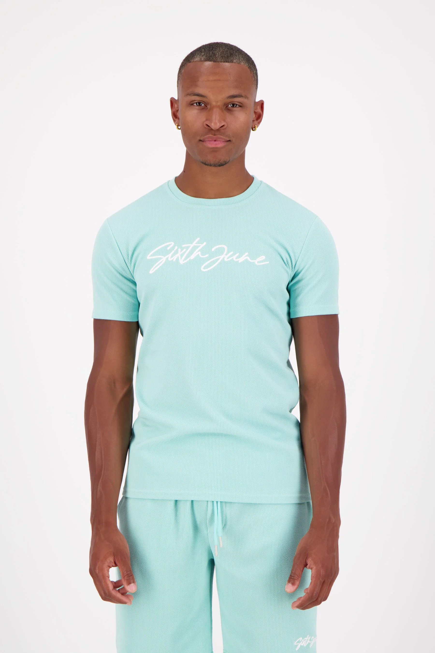 T-shirt texturé épais logo Bleu turquoise