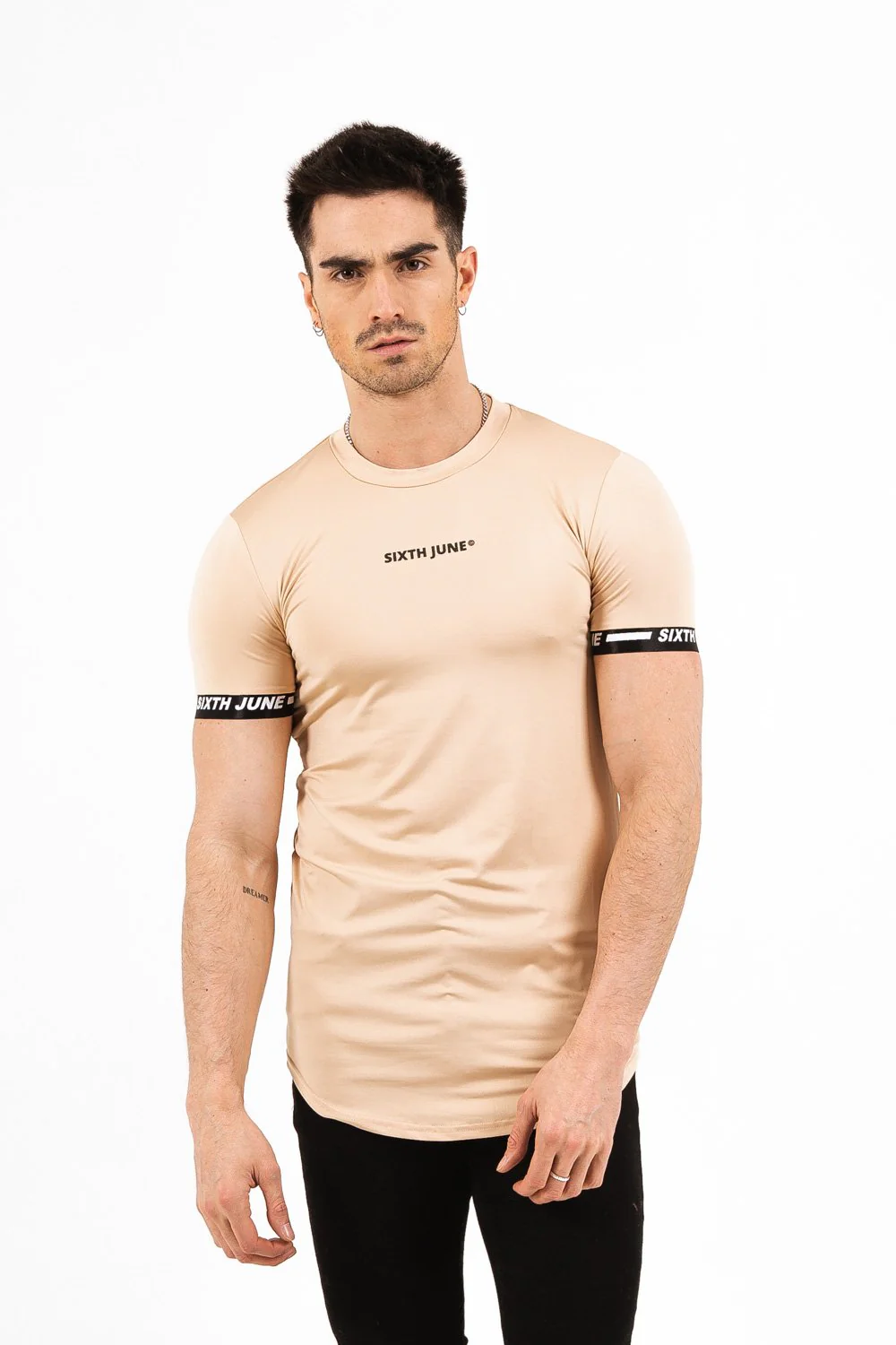 T-shirt moulant logo élastique Beige