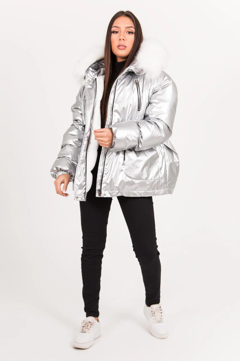 Doudoune métallique oversize gris silver - Image 5