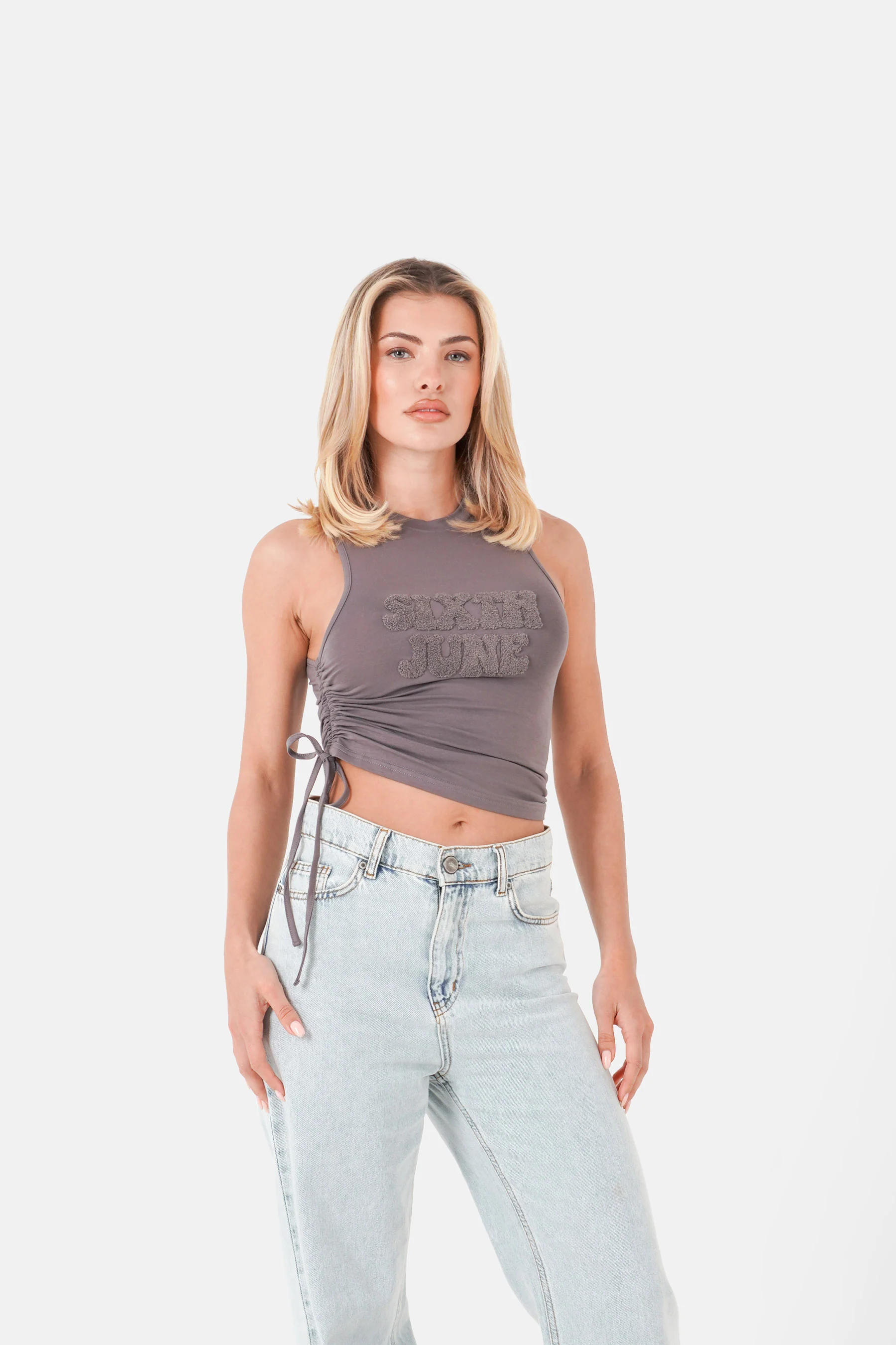 Top cordon logo bouclé Gris