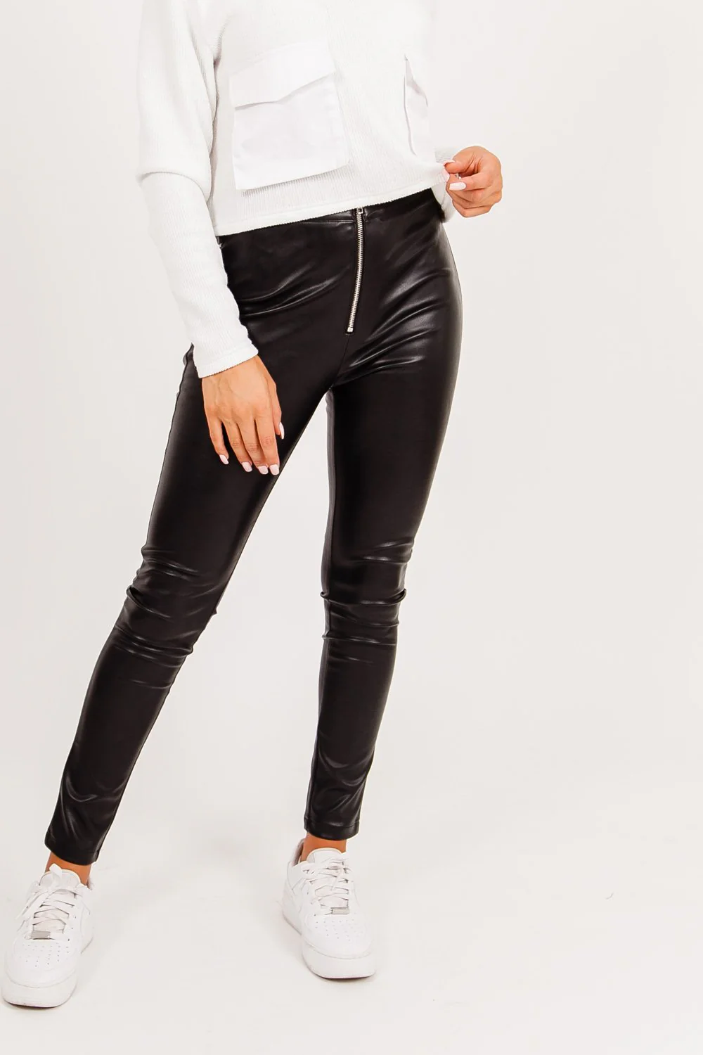 Legging slim simili cuir Noir