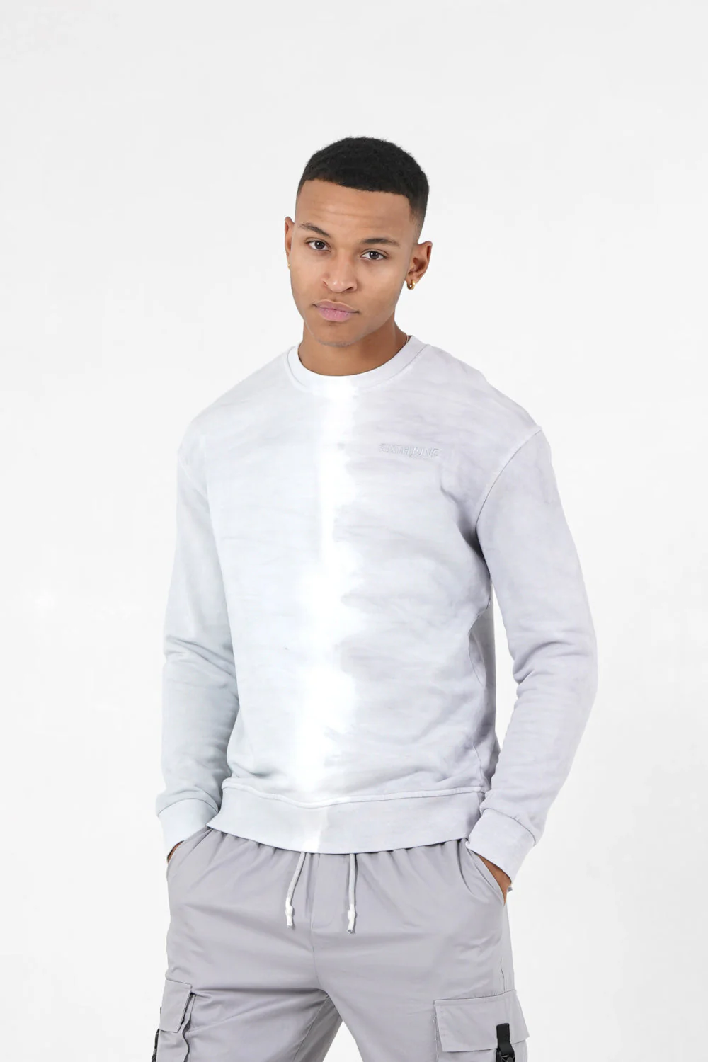 Sweatshirt bicolore délavé logo Gris clair