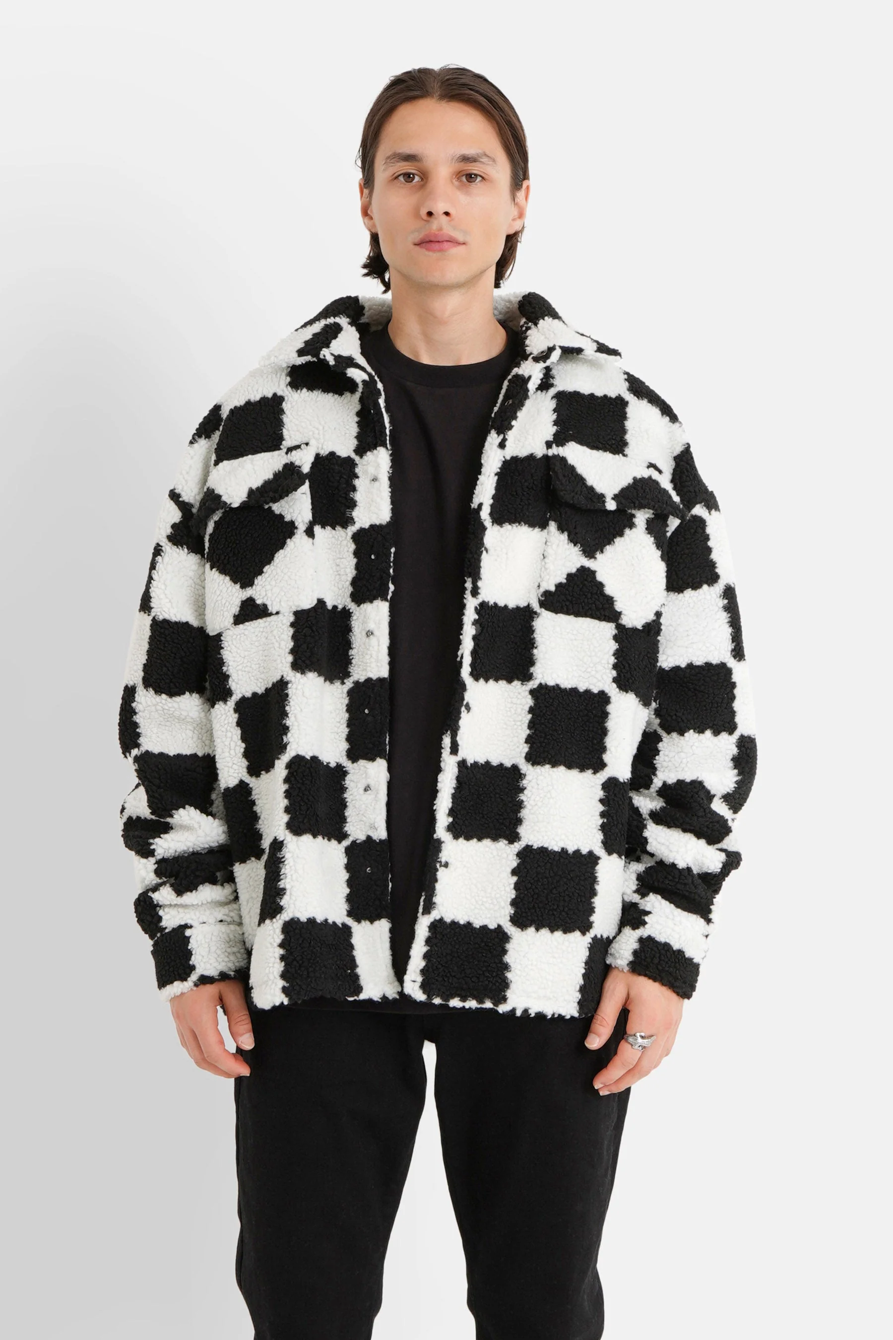 Veste sherpa damier Noir