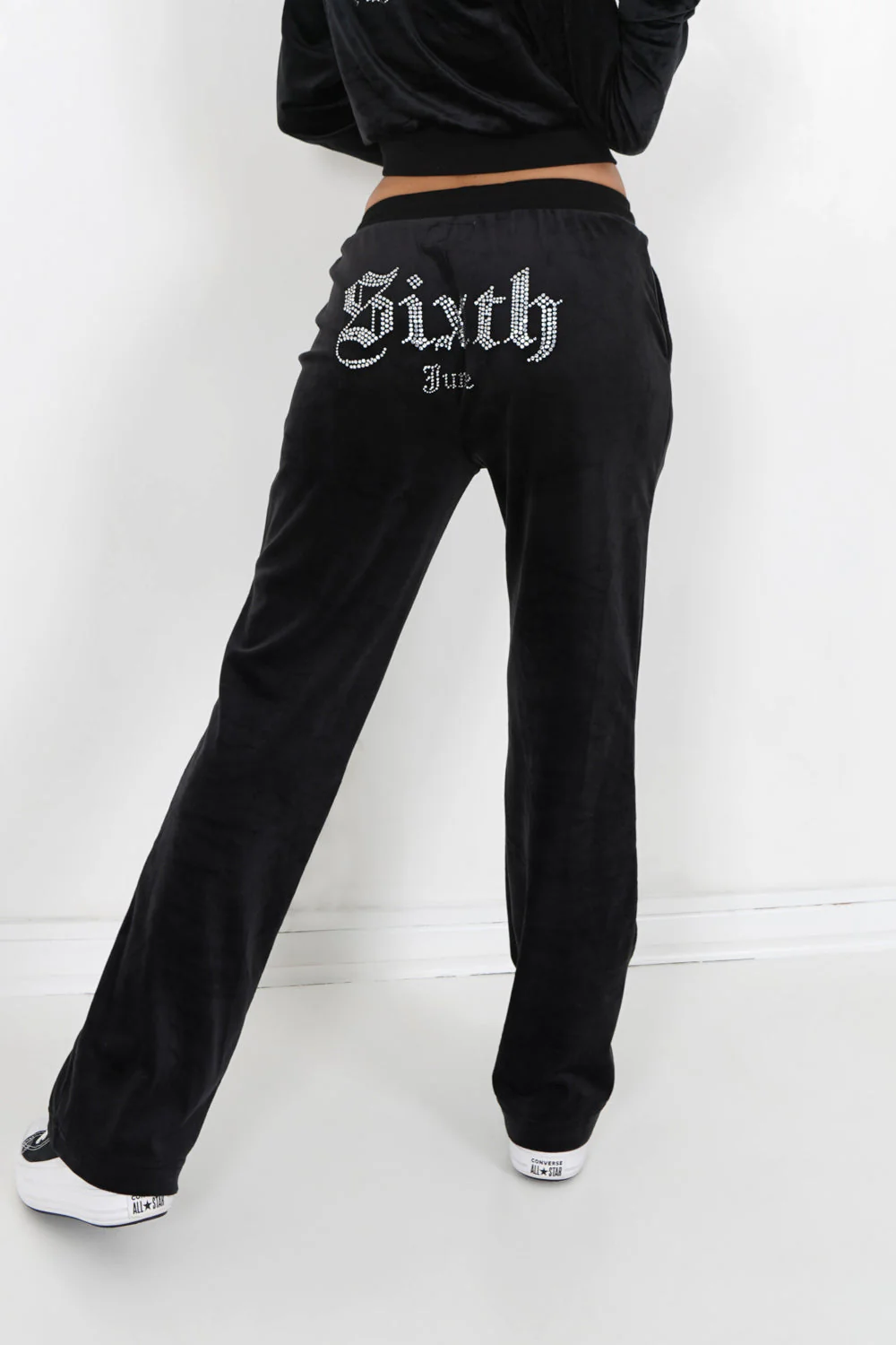 Jogging droit velours strass Noir