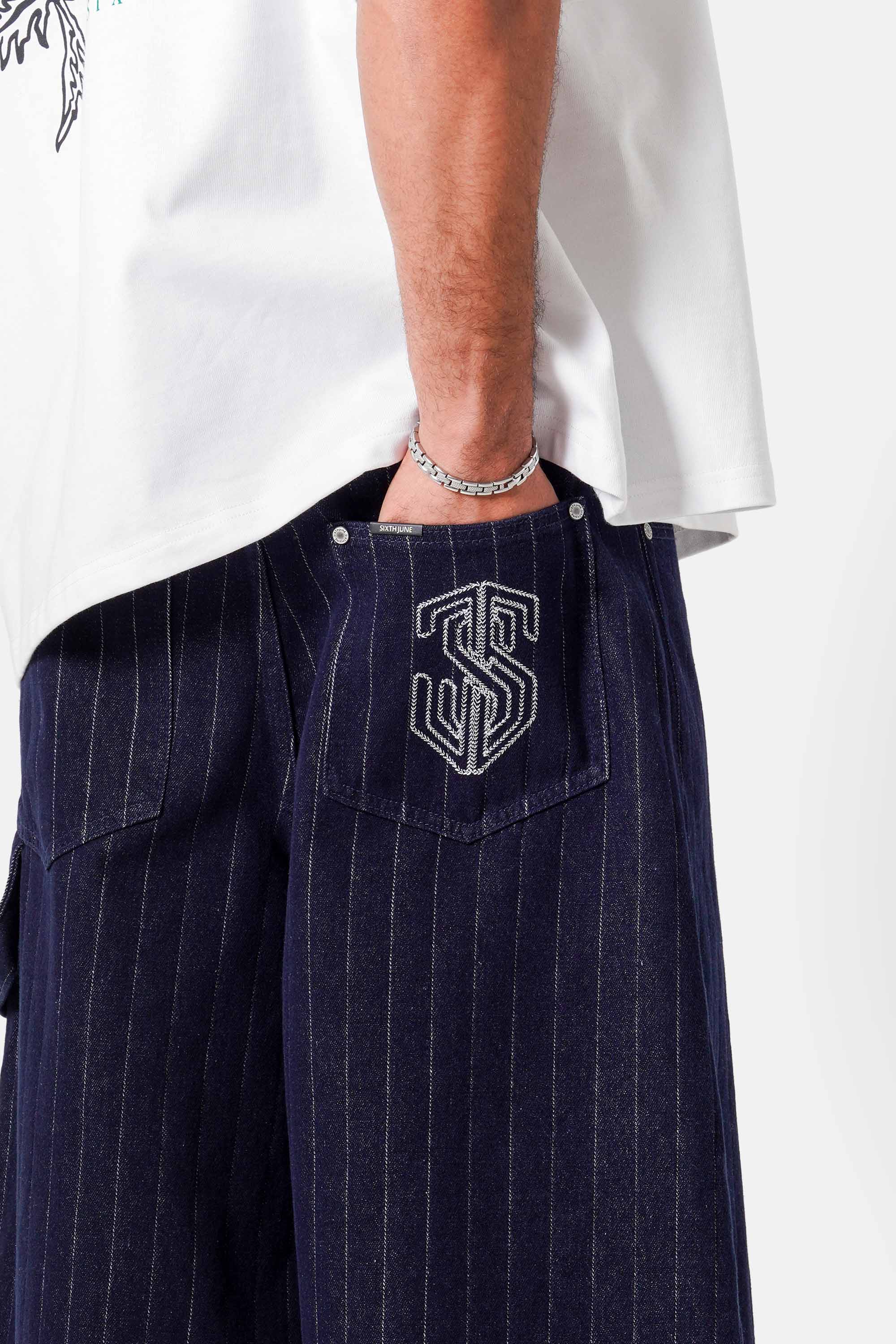 STRIPES baggy denim short - Image 3