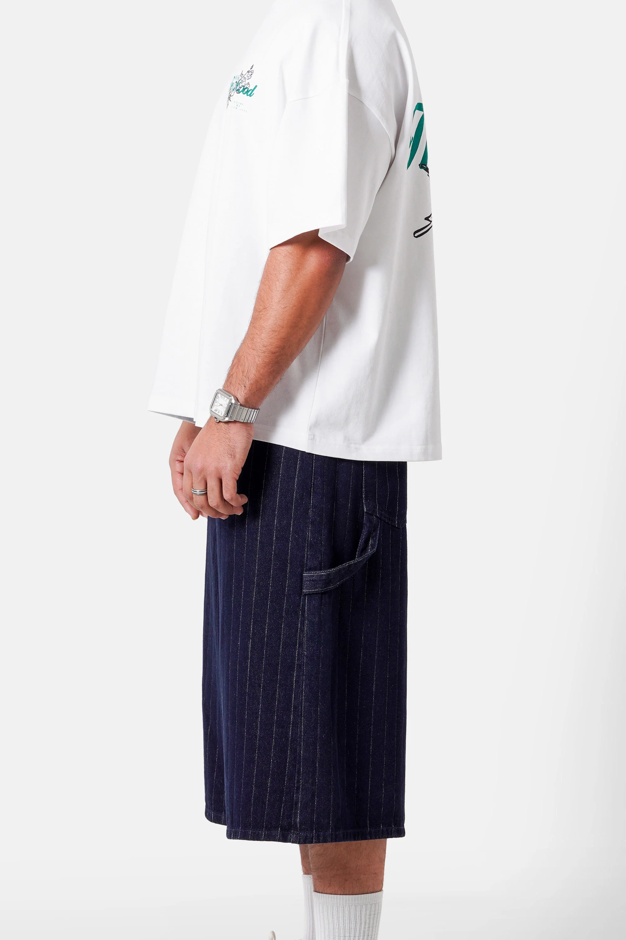 STRIPES baggy denim short - Image 4