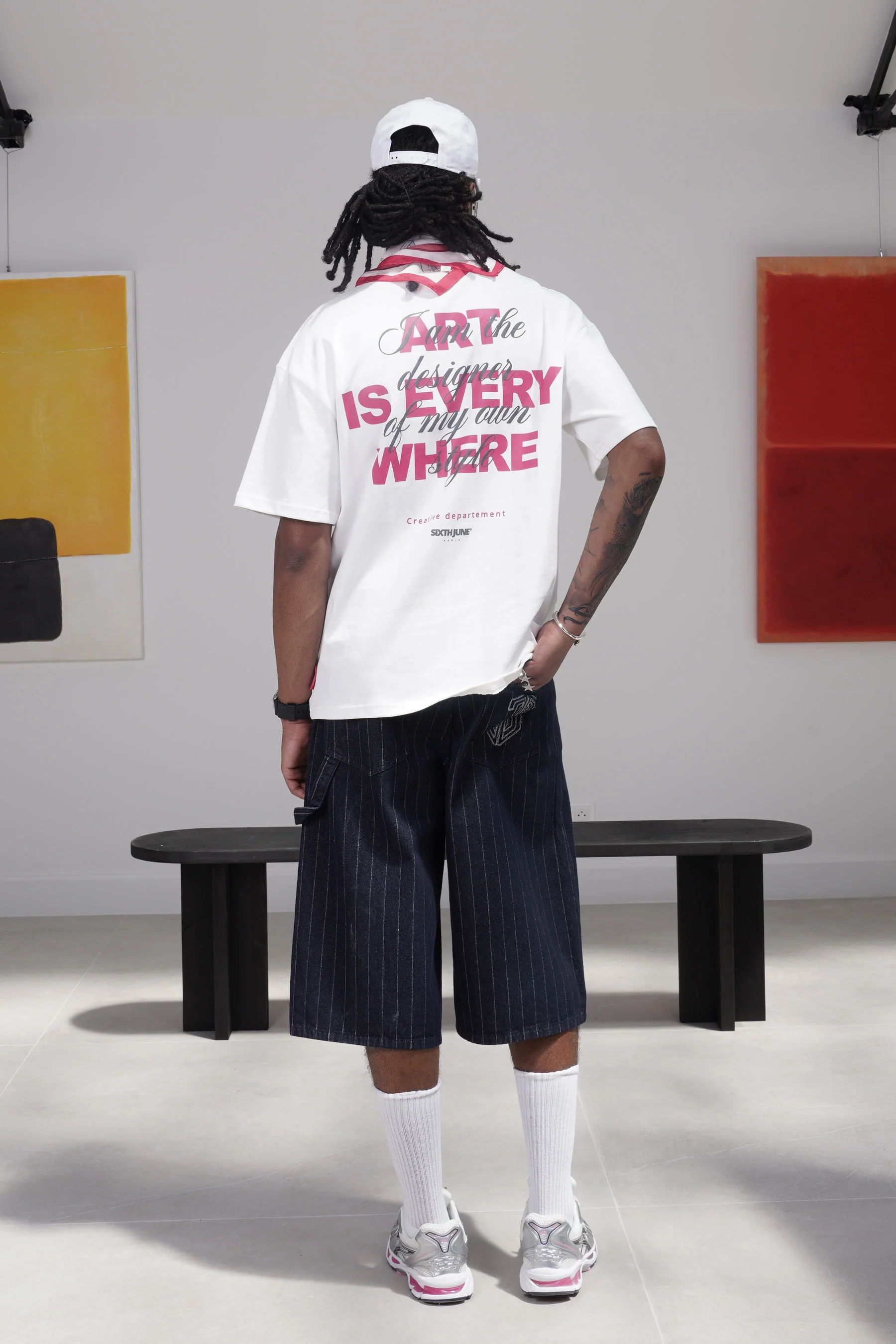 STRIPES baggy denim short - Image 6