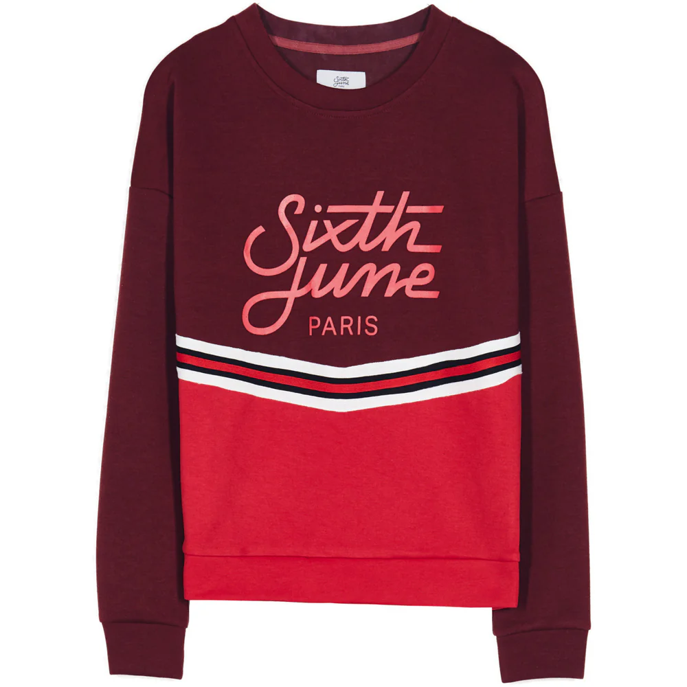 Sweat bicolore bande V rouge