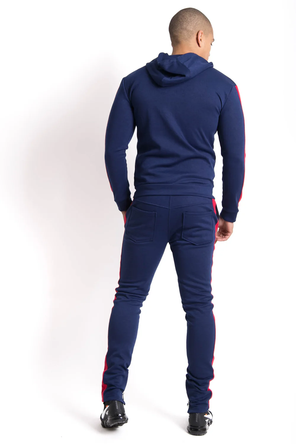 Sweat capuche bandes bleu rouge - Image 4