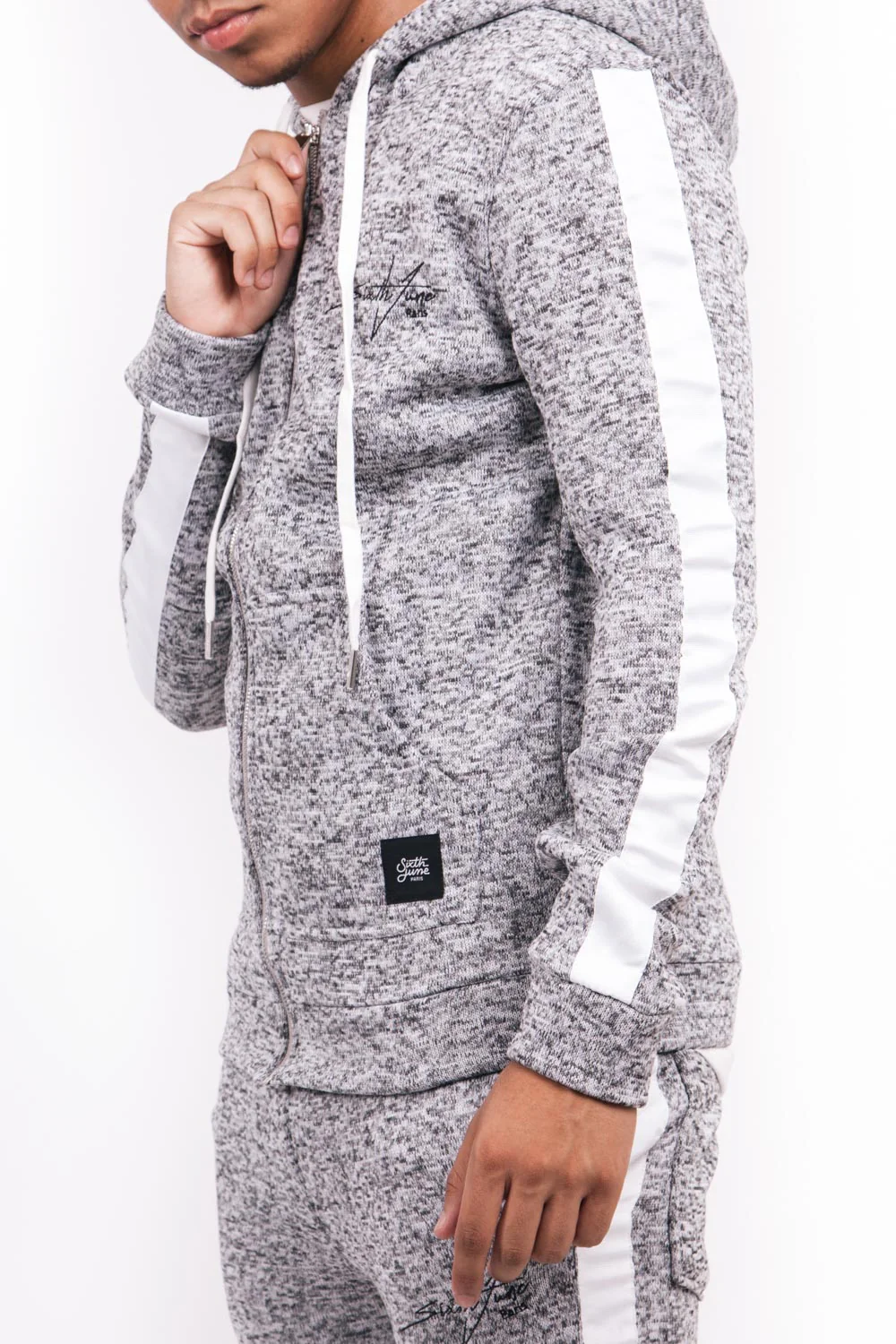 Sweat capuche bandes chiné - Image 3