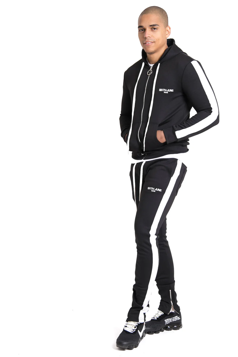 Sweat capuche bandes noir blanc - Image 3