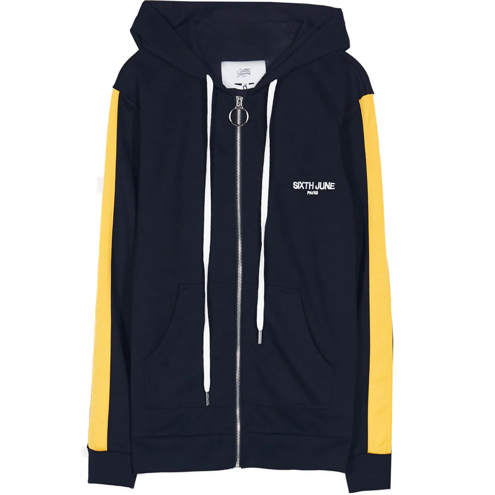Sweat capuche bandes noir jaune