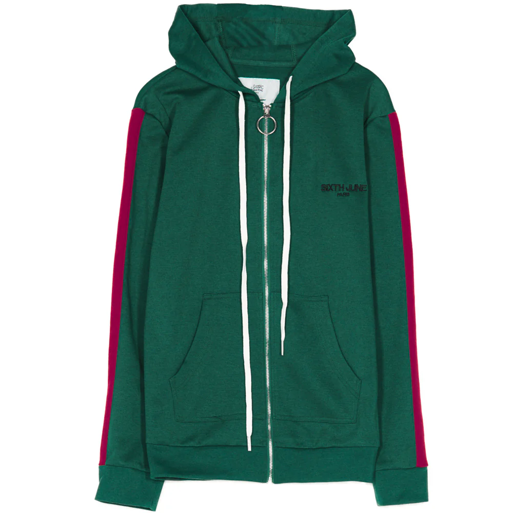 Sweat capuche bandes Sixth June vert rouge