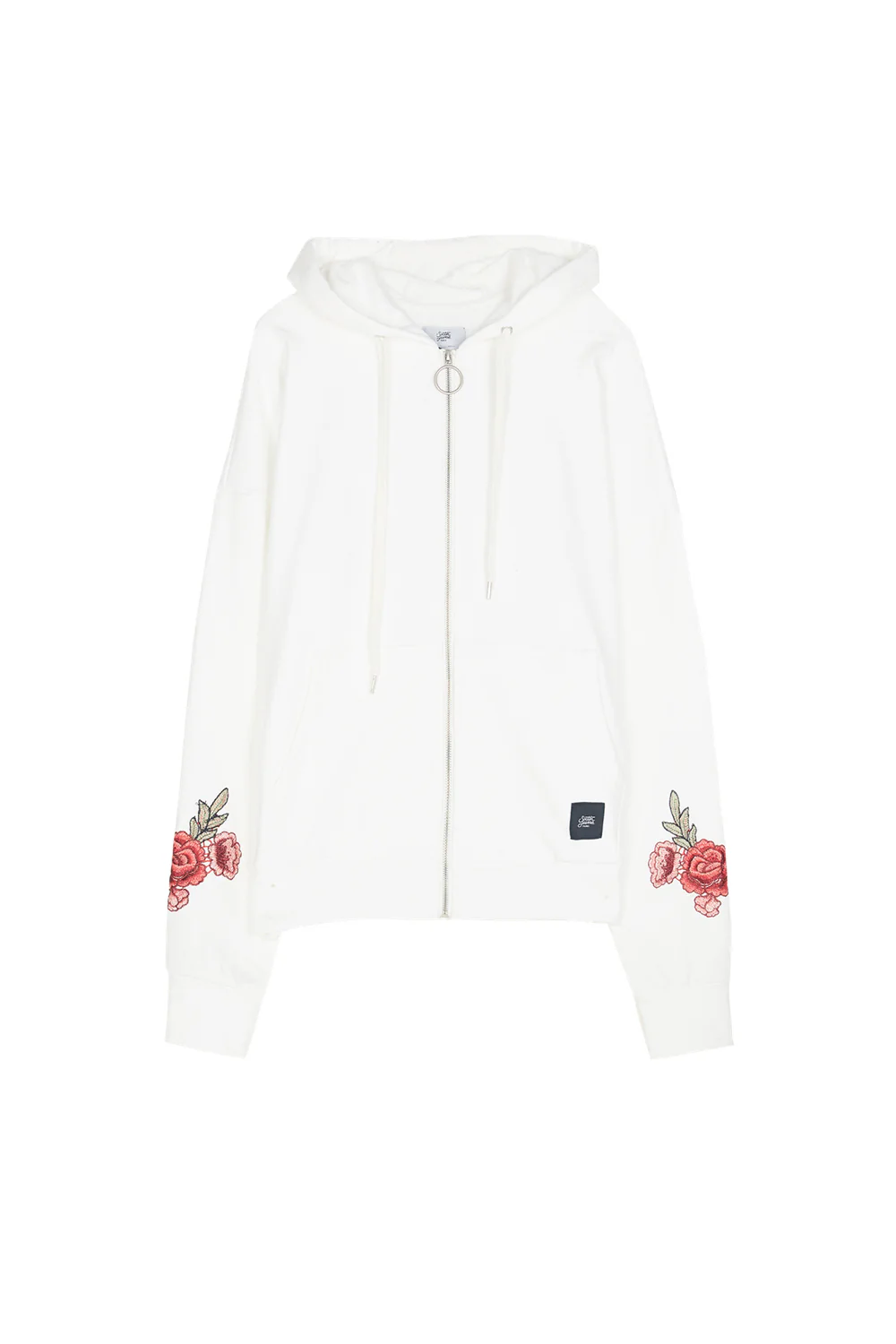 Sweat capuche brodé roses blanc