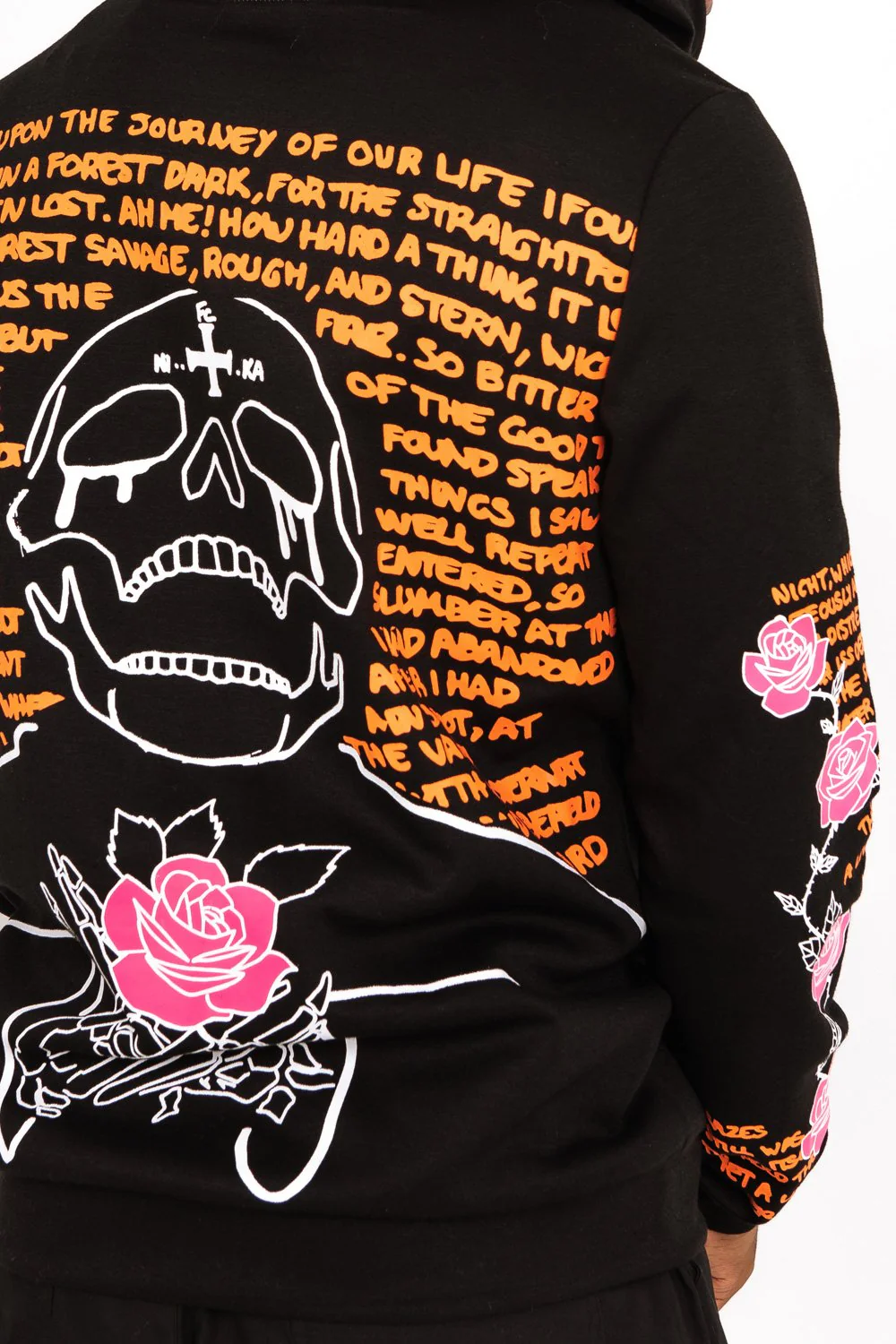 Sweat capuche imprimé tête de mort noir orange - Image 3
