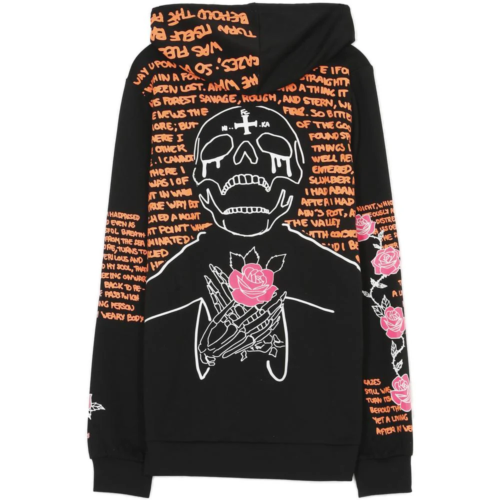 Sweat capuche imprimé tête de mort noir orange - Image 6