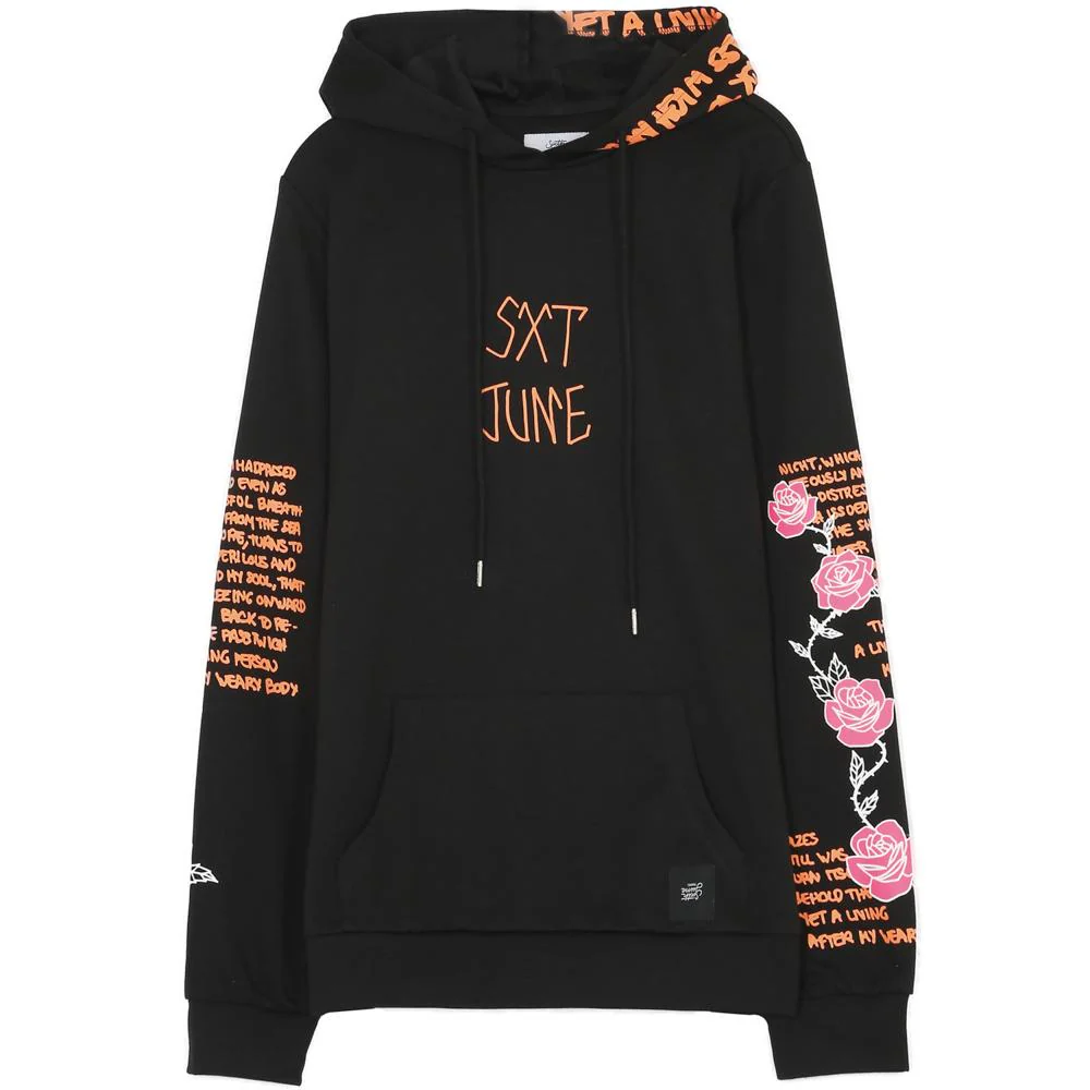 Sweat capuche imprimé tête de mort noir orange - Image 7