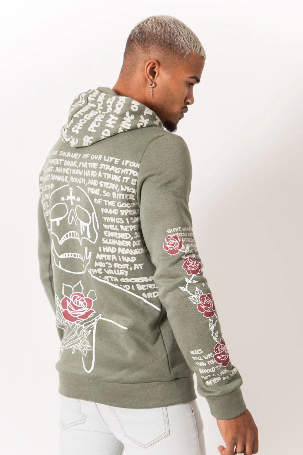 Sweat capuche imprimé tête de mort Vert - Image 4