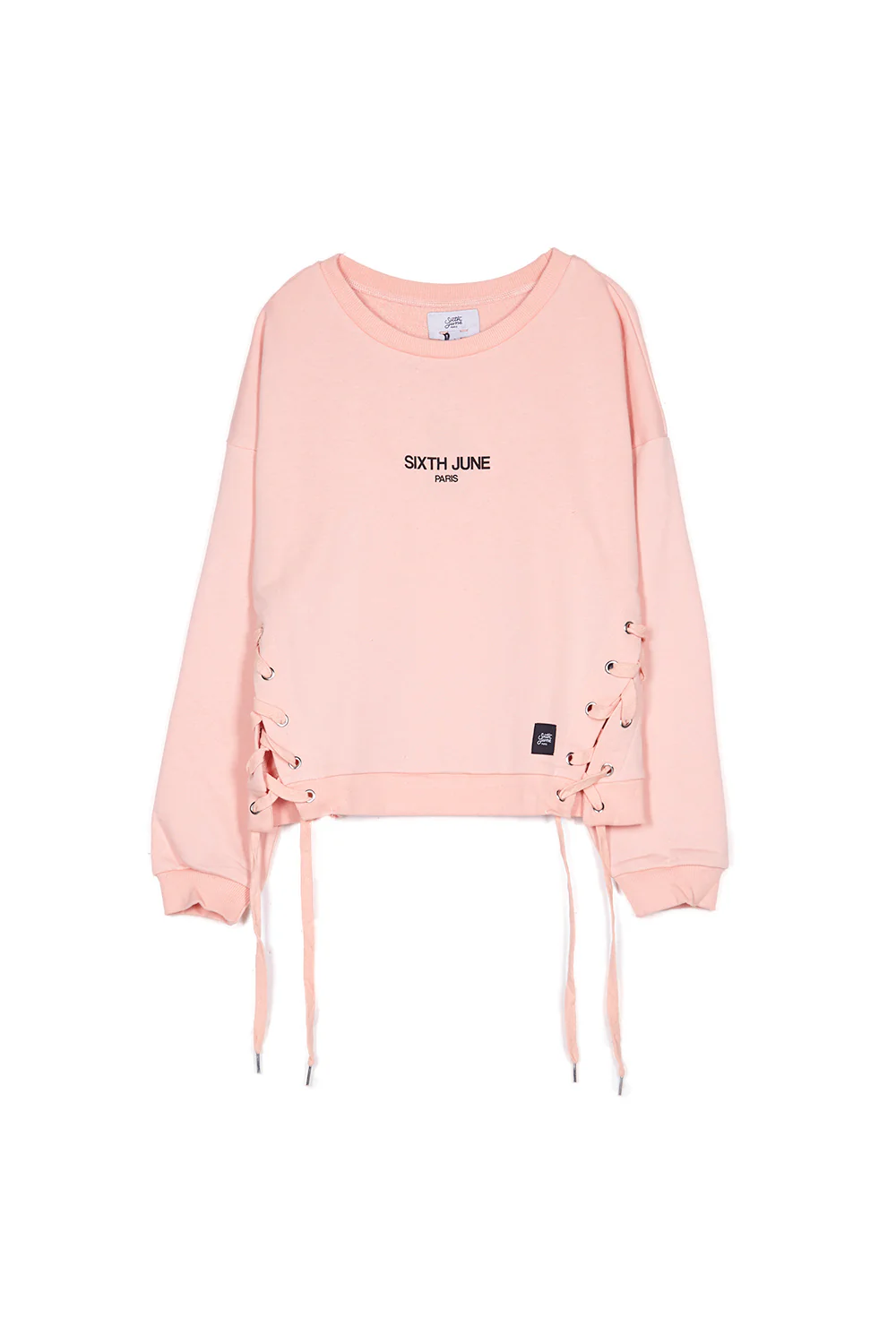 Sweat capuche lacage côté logo rose