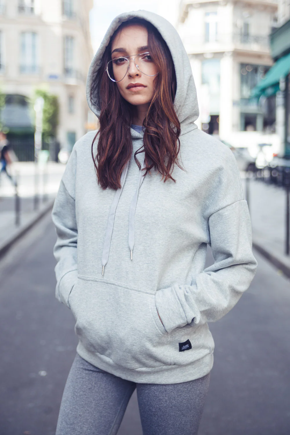 Sweat capuche large gris clair