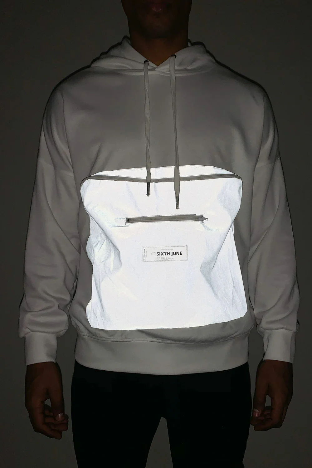 Sweat capuche poche réfléchissant blanc - Image 2