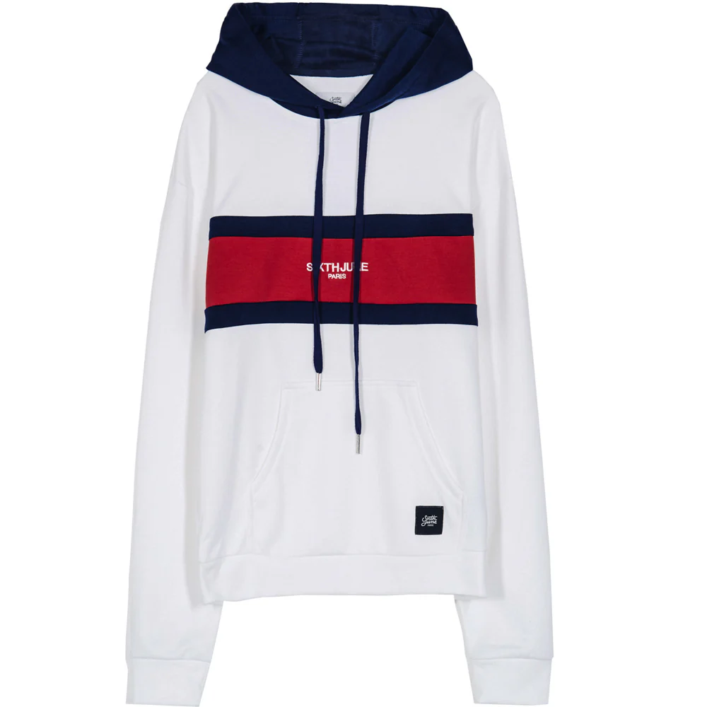 Sweat capuche tricolore blanc rouge bleu