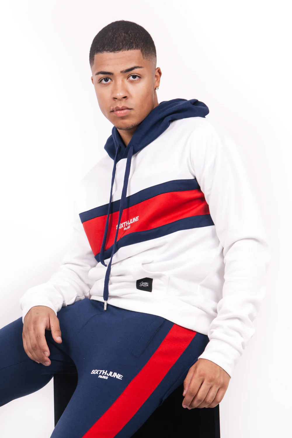 Sweat capuche tricolore blanc rouge bleu - Image 2