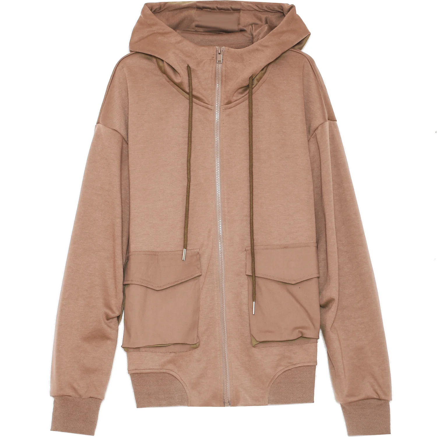 Sweat capuche zippée cargo beige