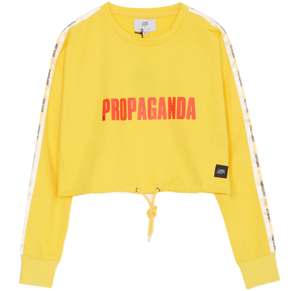 Sweat crop top bandes Propaganda jaune