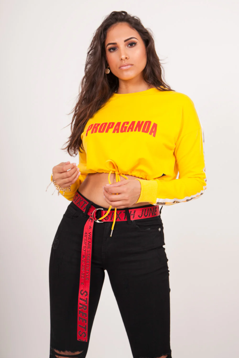 Sweat crop top bandes Propaganda jaune - Image 5