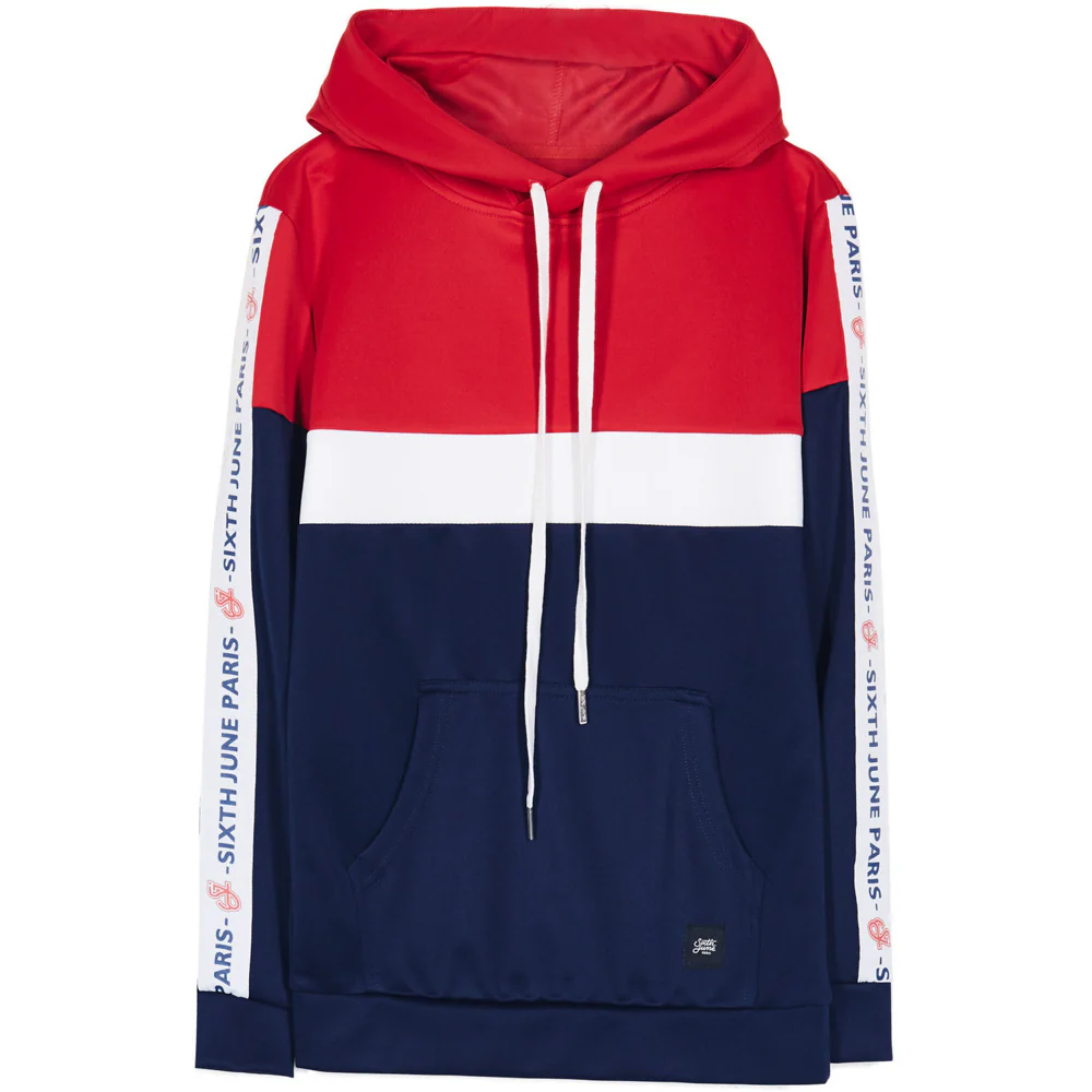 Sweat tricolore bandes texte bleu rouge blanc
