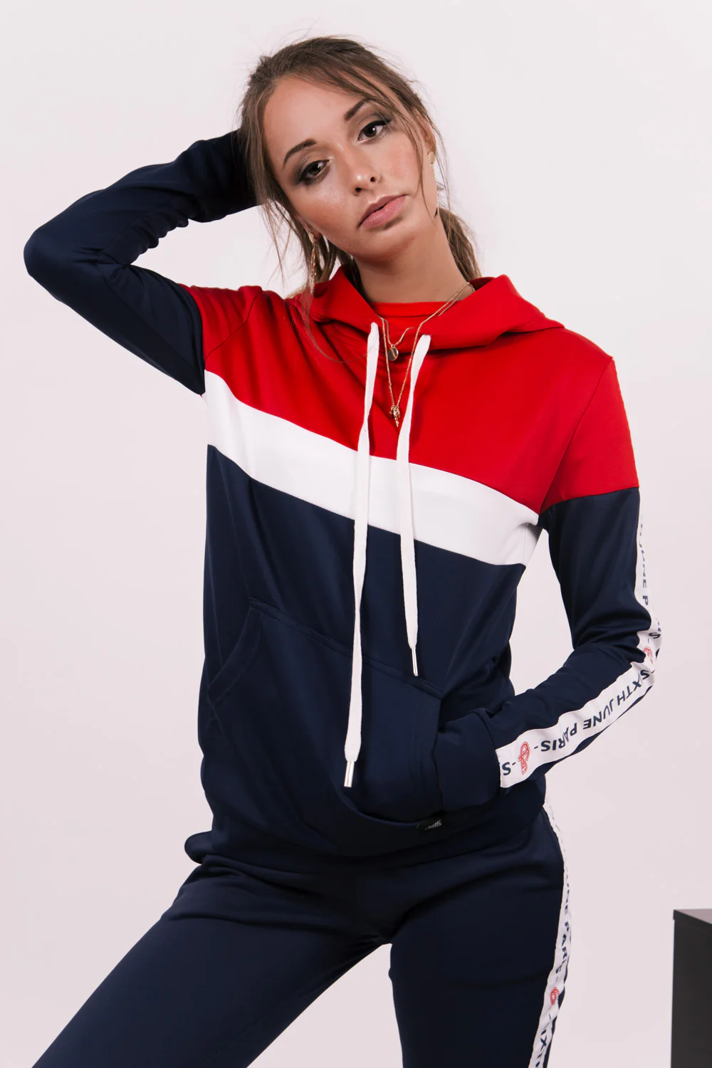 Sweat tricolore bandes texte bleu rouge blanc - Image 2