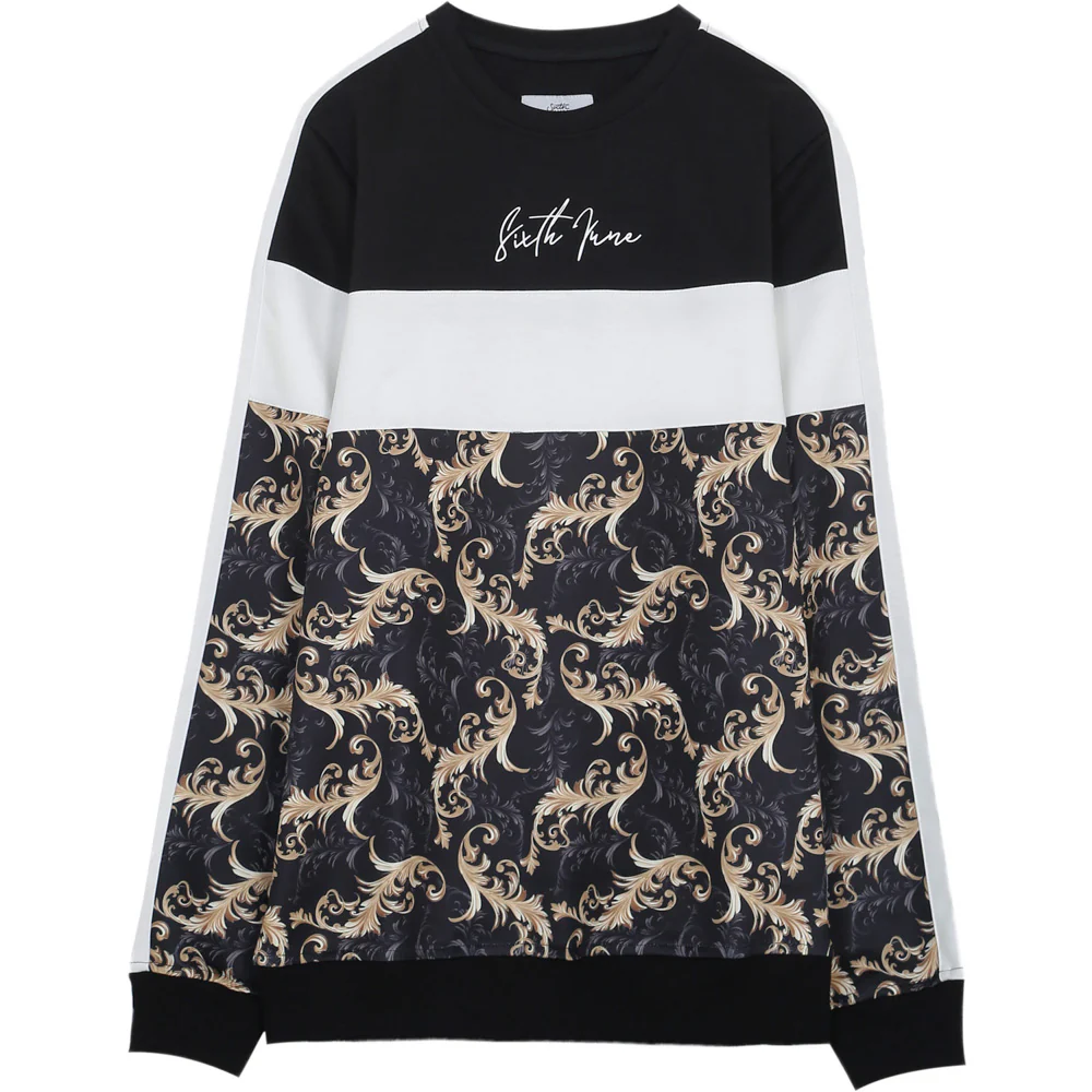 Sweat tricolore baroque noir blanc or