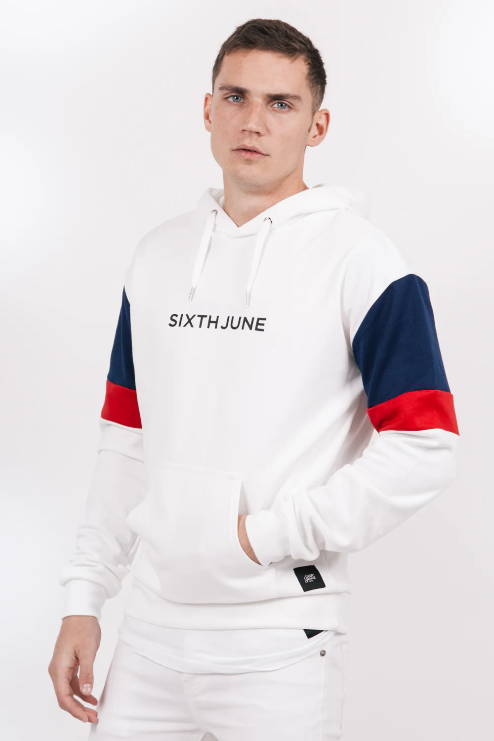 Sweatshirt manches tricolores blanc rouge bleu - Image 2