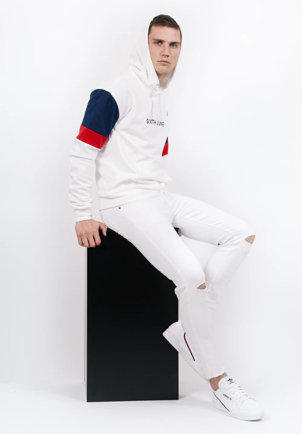 Sweatshirt manches tricolores blanc rouge bleu - Image 4