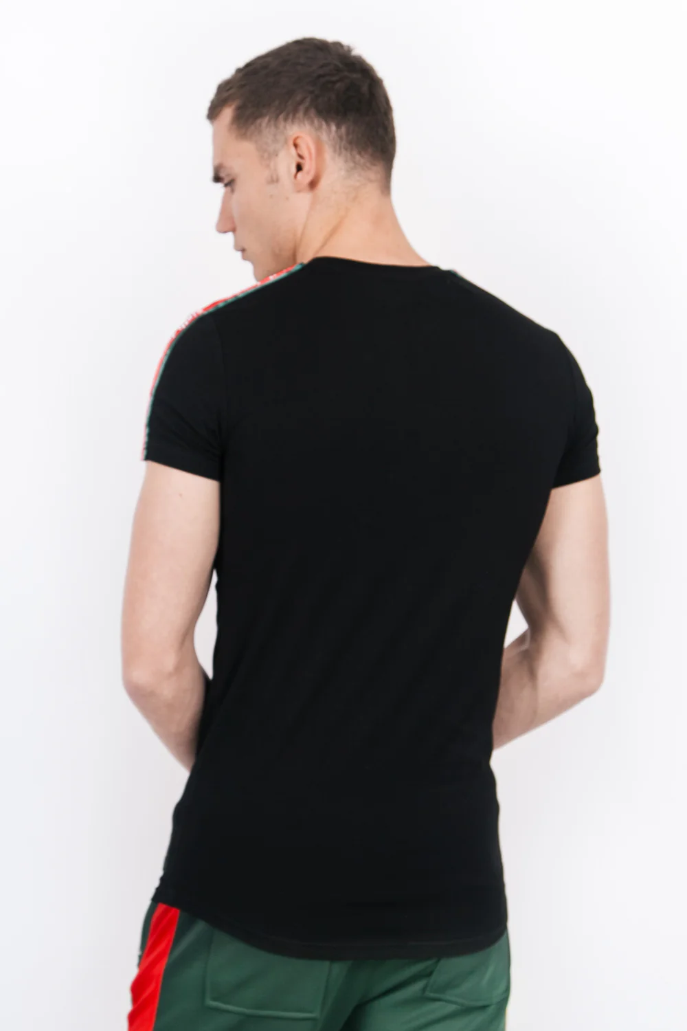 T-shirt bandes bicolores logo noir rouge vert - Image 3