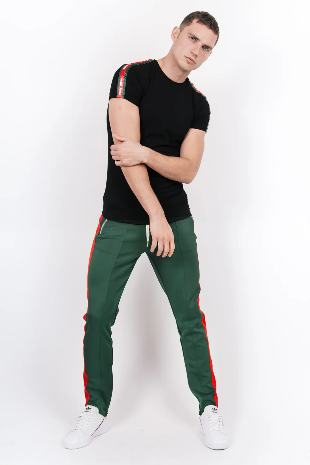 T-shirt bandes bicolores logo noir rouge vert - Image 4