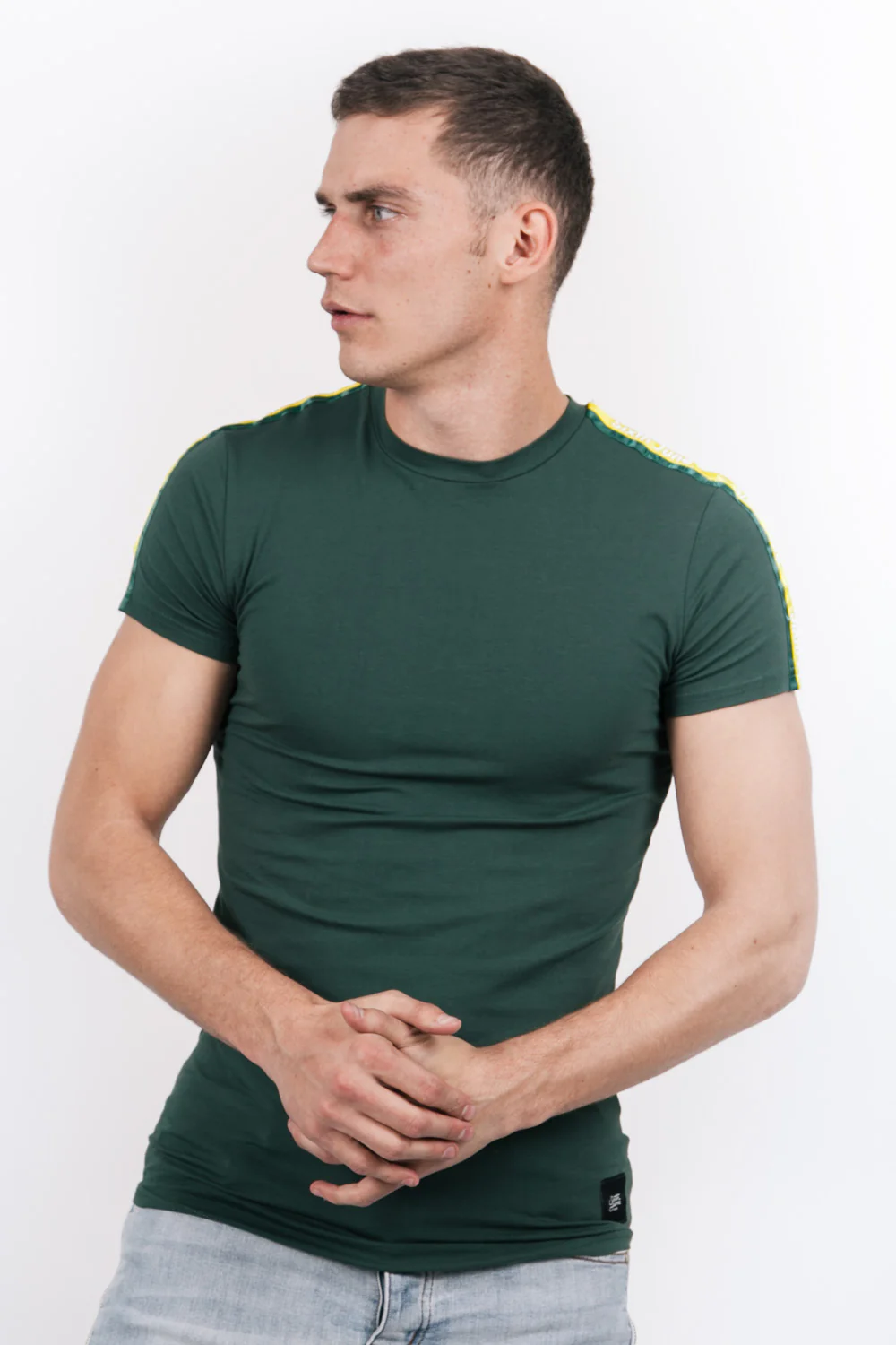 T-shirt bandes bicolores logo vert jaune - Image 2
