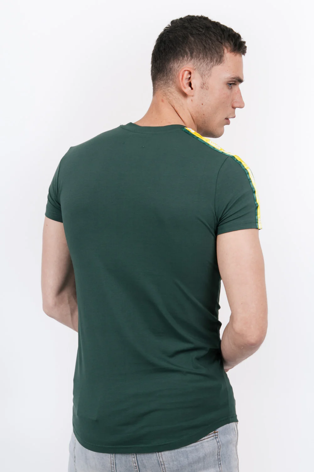 T-shirt bandes bicolores logo vert jaune - Image 4
