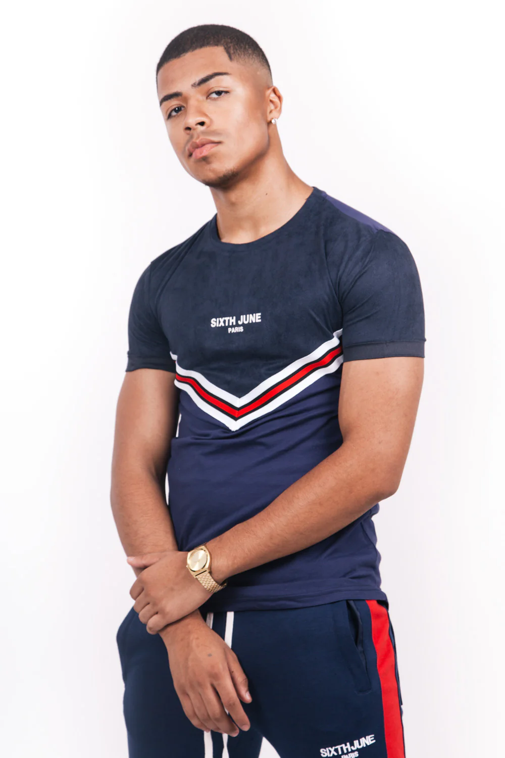 T-shirt bi-matière bande V bleu - Image 2