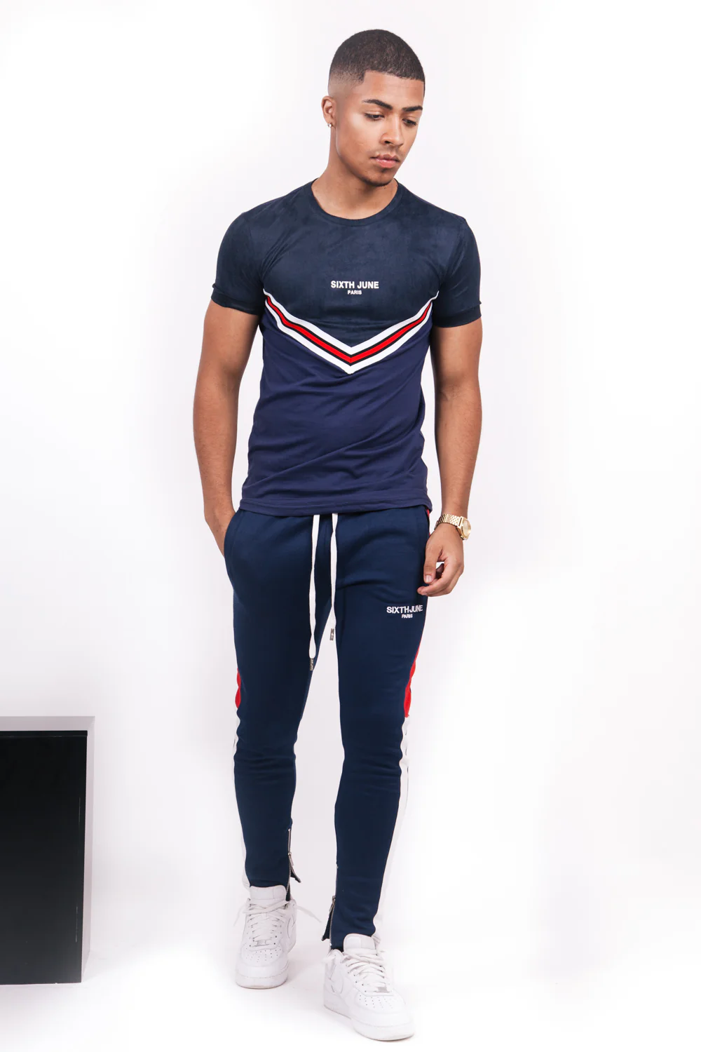 T-shirt bi-matière bande V bleu - Image 3