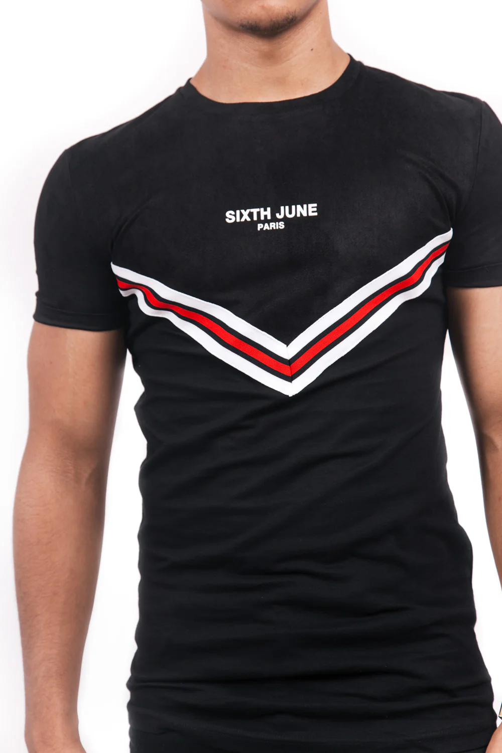 T-shirt bi-matière bande V noir - Image 3
