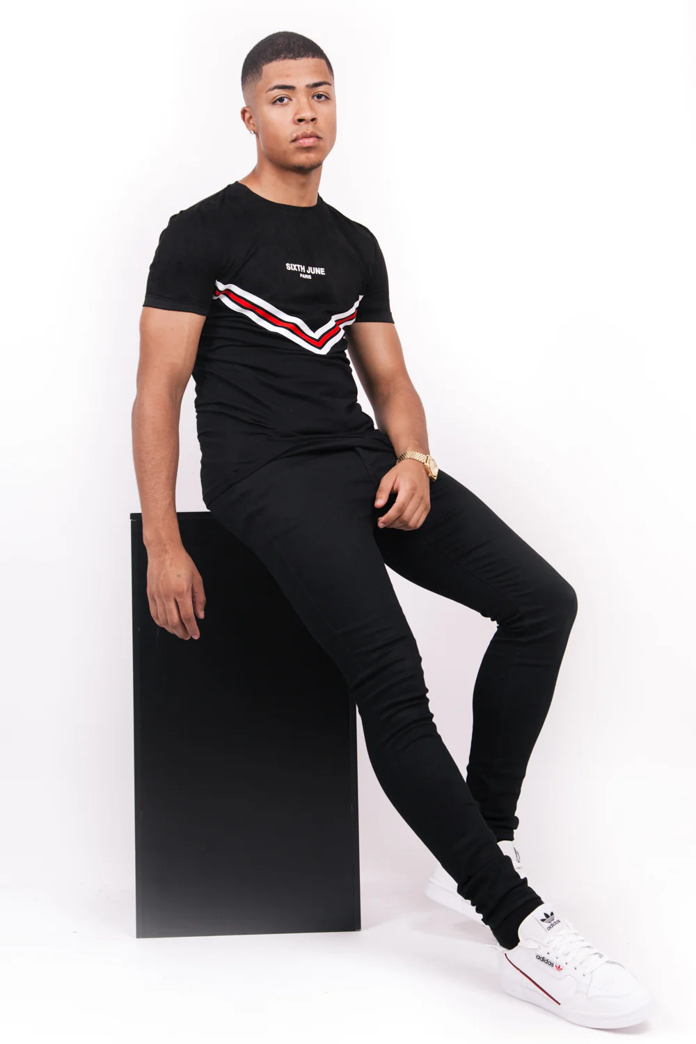 T-shirt bi-matière bande V noir - Image 4