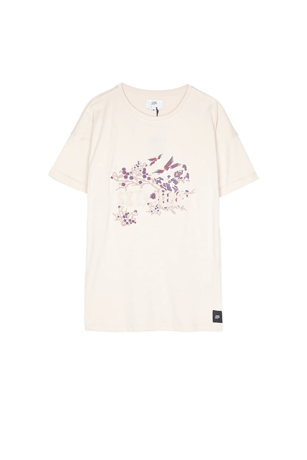 T-shirt brodé fleuri beige