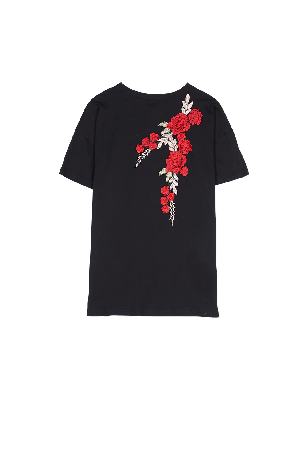 T-shirt brodé fleurs noir