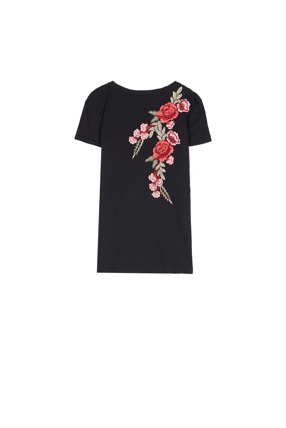 T-shirt brodé fleurs noir