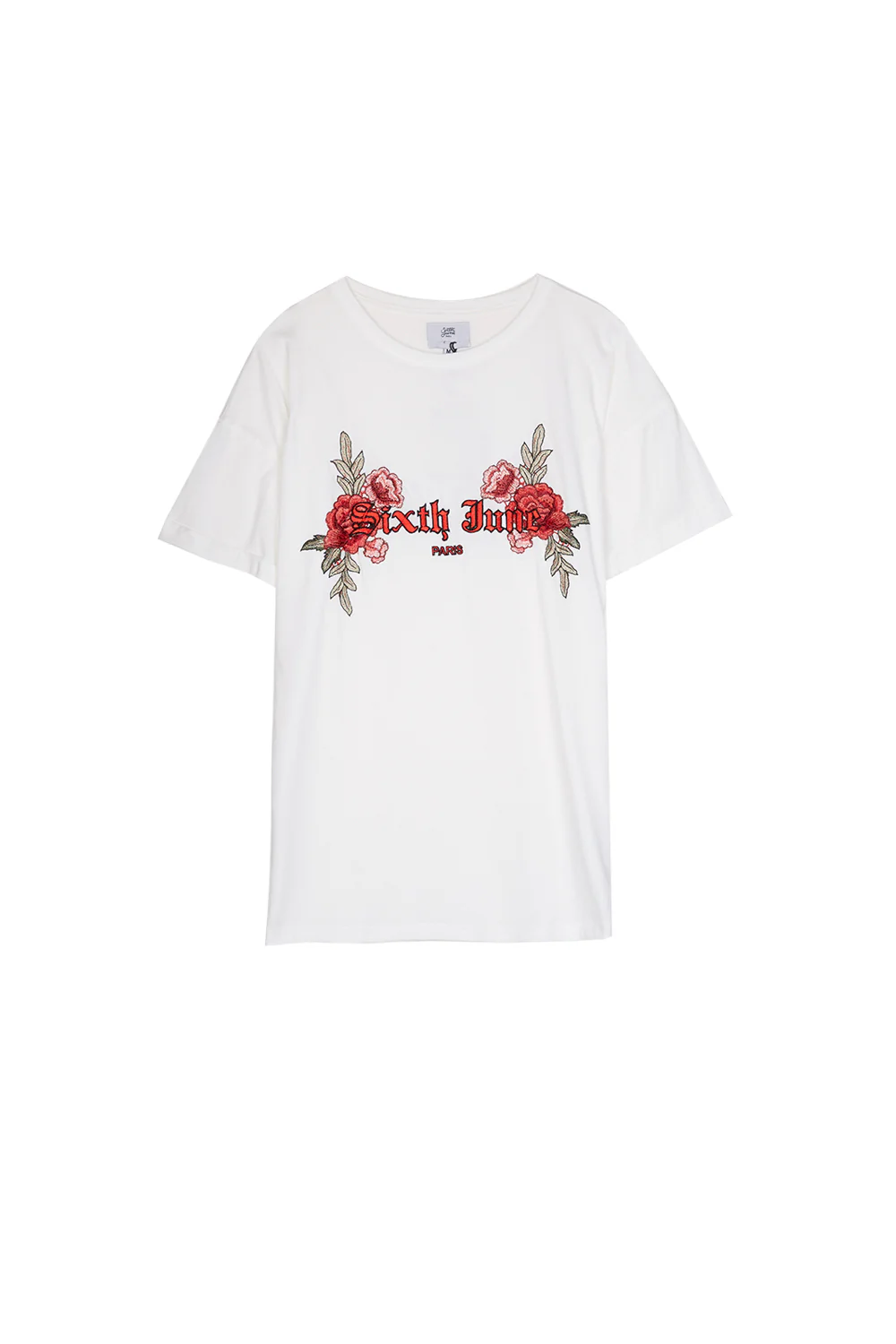 T-shirt brodé roses blanc
