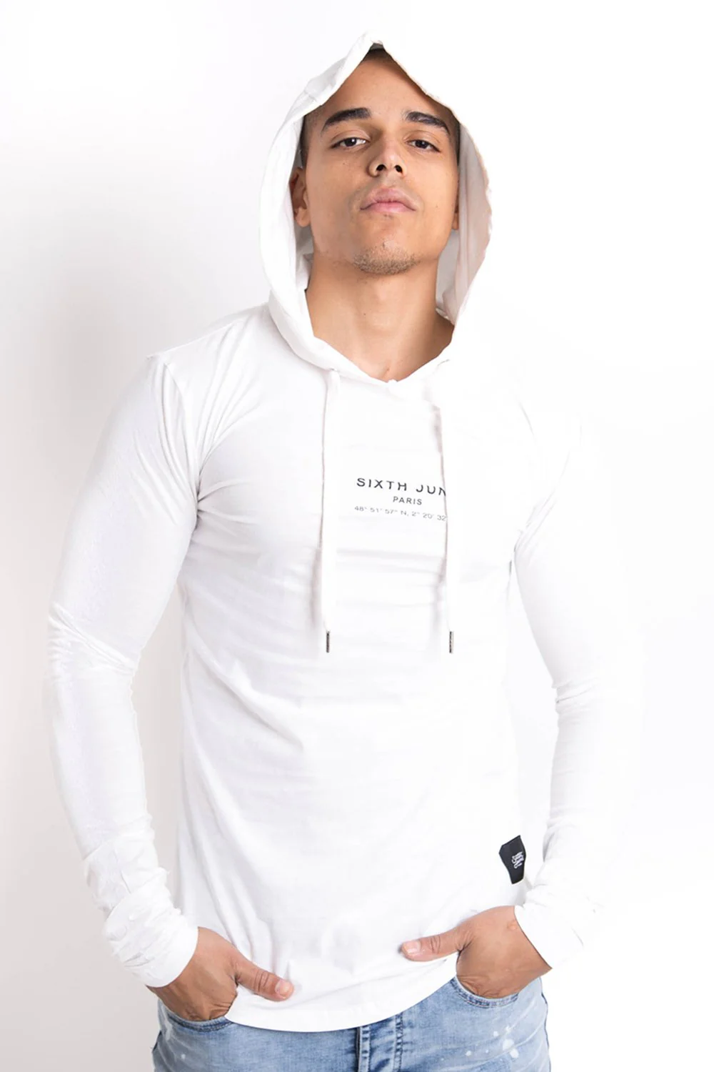 T-shirt capuche GPS manches longues blanc