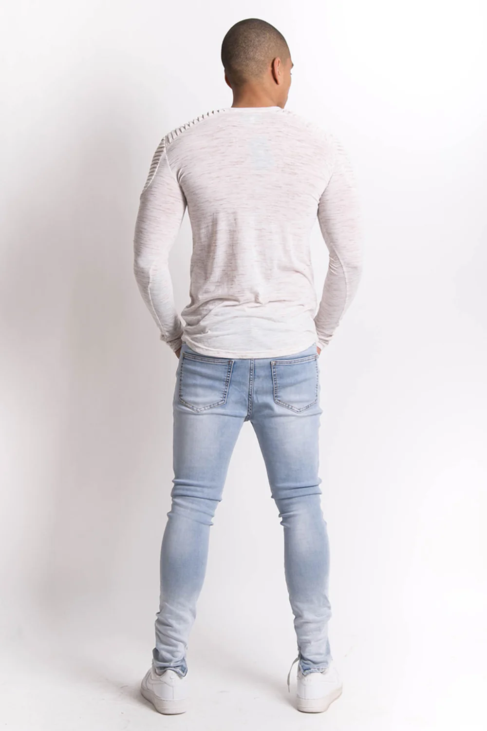 T-shirt chiné biker manches longues beige - Image 4
