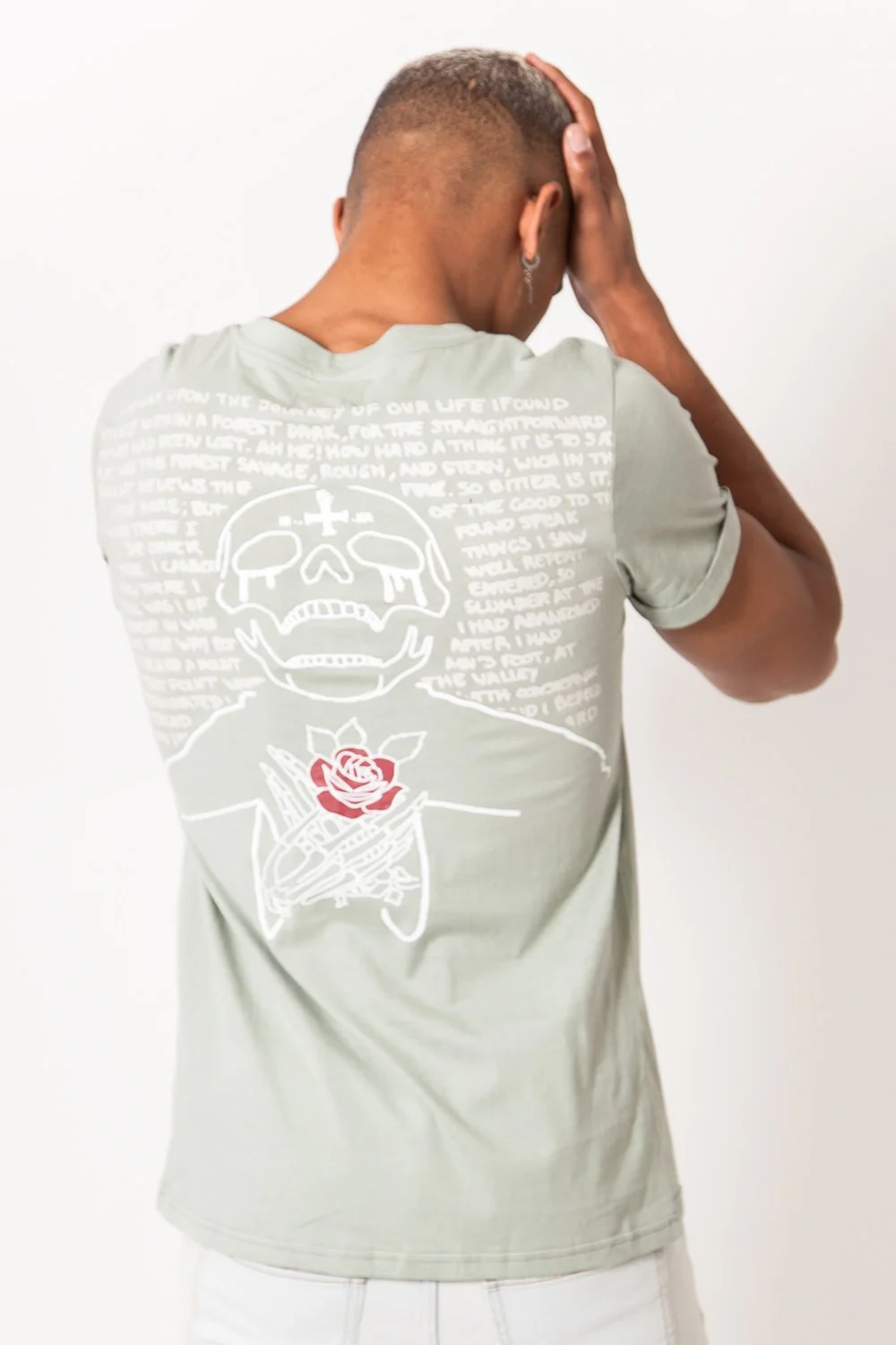 T-shirt imprimé tête de mort vert olive - Image 2